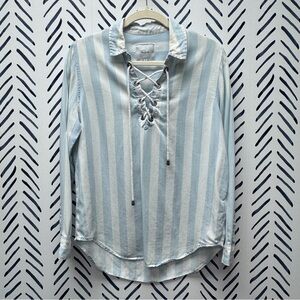 Rails Blue and White Striped Lace-Up Shirt - S